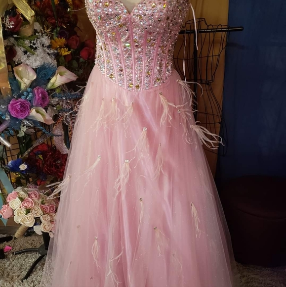Jovoni Pink Prom dress with Feather accent - Picture 1 of 1